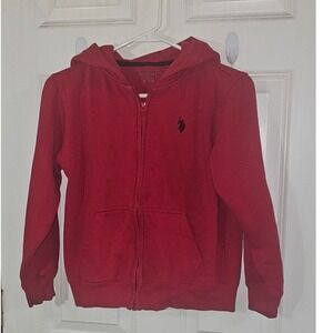 US Polo Assn Boys Red Zip Up Hoodie Sweatshirt Size L 10-12‎ Pony Logo Fleece